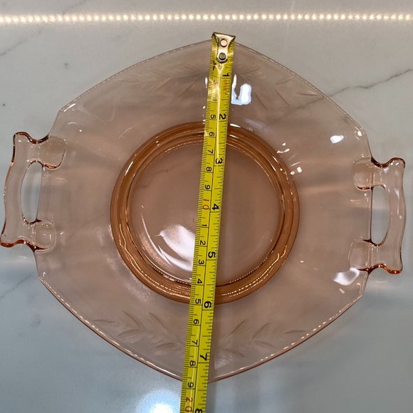 Pink Depression Glass Etched Tray with Handles - Picture 9 of 14